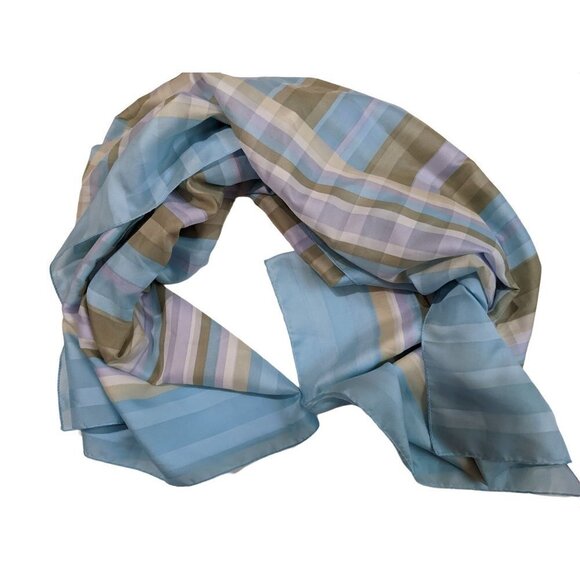 Scarf wrap purple brown blue white checks strips polyester rolled edge 44" x 47" - Picture 1 of 7